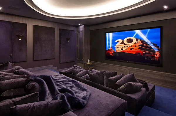 Luxurious, high-end home theater installed in a Delray Beach, FL residence, offering an immersive entertainment experience