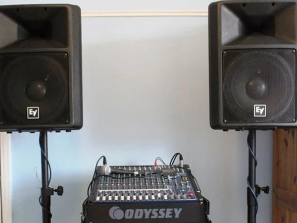 Professional sound system setup with speakers and audio equipment for home audio.