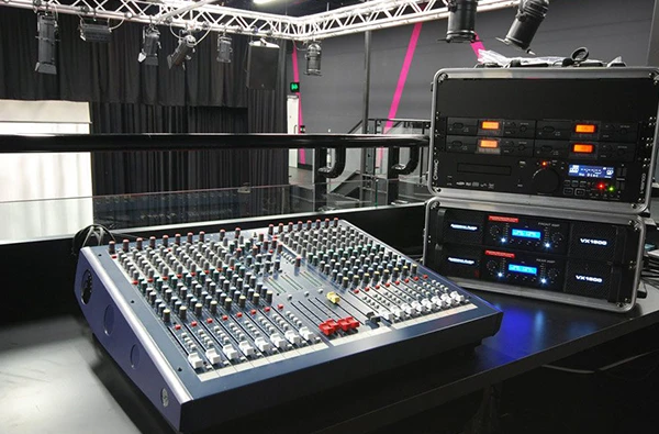 Professional audio mixing console for a premium sound system installation.