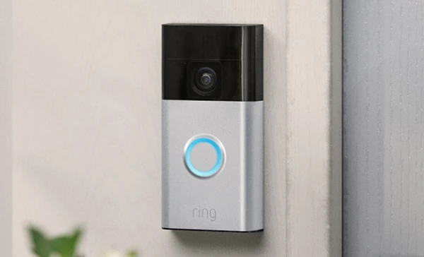 Installed Ring doorbell camera providing front door security monitoring in Wellington FL.